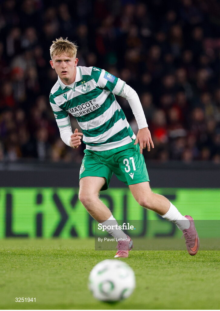2 October 2025; Michael Noonan of Shamrock Rovers during the UEFA Conference League 2025/26 league phase match between Sparta Praha and Shamrock Rovers at epet ARENA in Prague, Czechia. Photo by Pavel Lebeda/Sportsfile
