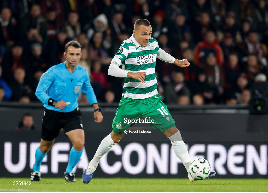 2 October 2025; Graham Burke of Shamrock Rovers during the UEFA Conference League 2025/26 league phase match between Sparta Praha and Shamrock Rovers at epet ARENA in Prague, Czechia. Photo by Pavel Lebeda/Sportsfile