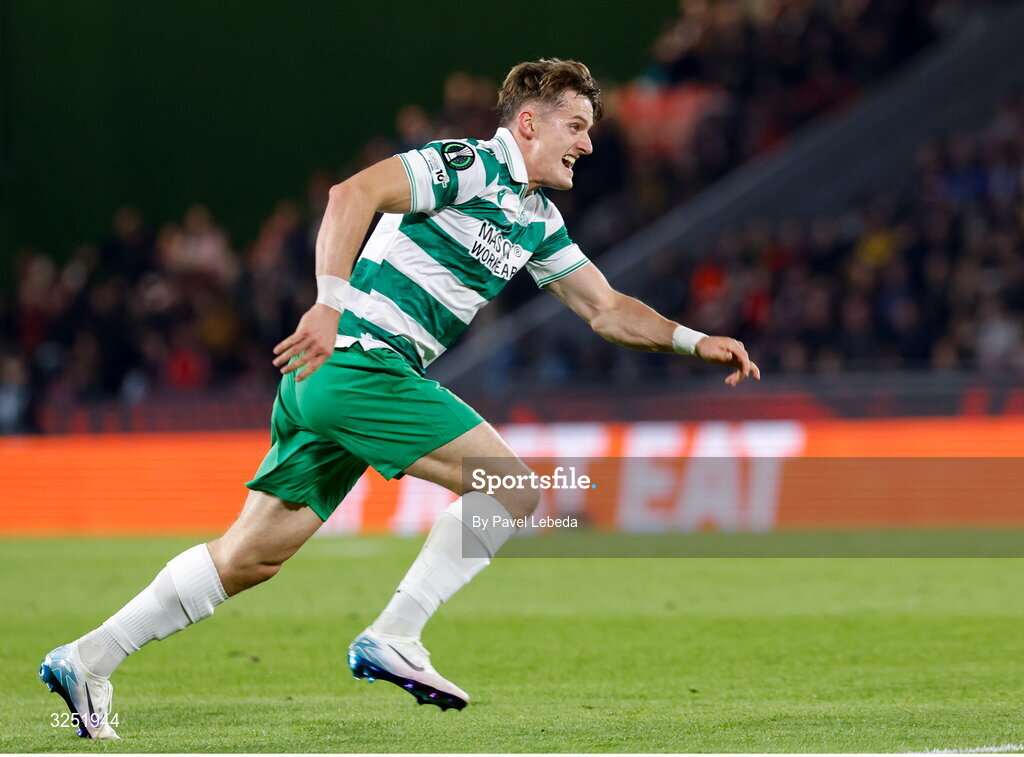 2 October 2025; John McGovern of Shamrock Rovers during the UEFA Conference League 2025/26 league phase match between Sparta Praha and Shamrock Rovers at epet ARENA in Prague, Czechia. Photo by Pavel Lebeda/Sportsfile