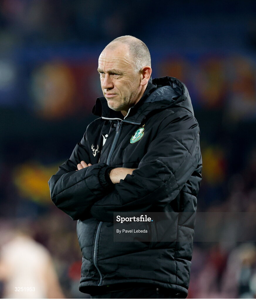2 October 2025; Shamrock Rovers physiotherapist Tony McCarthy during the UEFA Conference League 2025/26 league phase match between Sparta Praha and Shamrock Rovers at epet ARENA in Prague, Czechia. Photo by Pavel Lebeda/Sportsfile