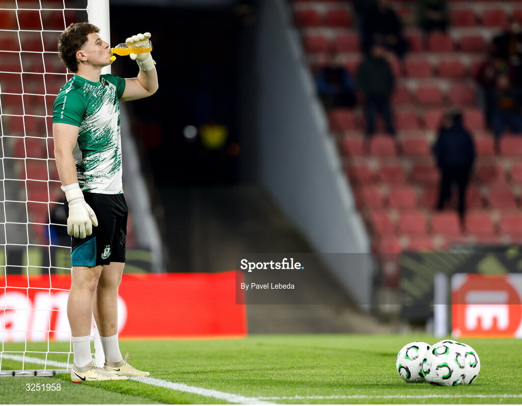 2 October 2025; Shamrock Rovers goalkeeper Edward McGinty during UEFA Conference League 2025/26 league phase match between Sparta Praha and Shamrock Rovers at epet ARENA in Prague, Czechia. Photo by Pavel Lebeda/Sportsfile