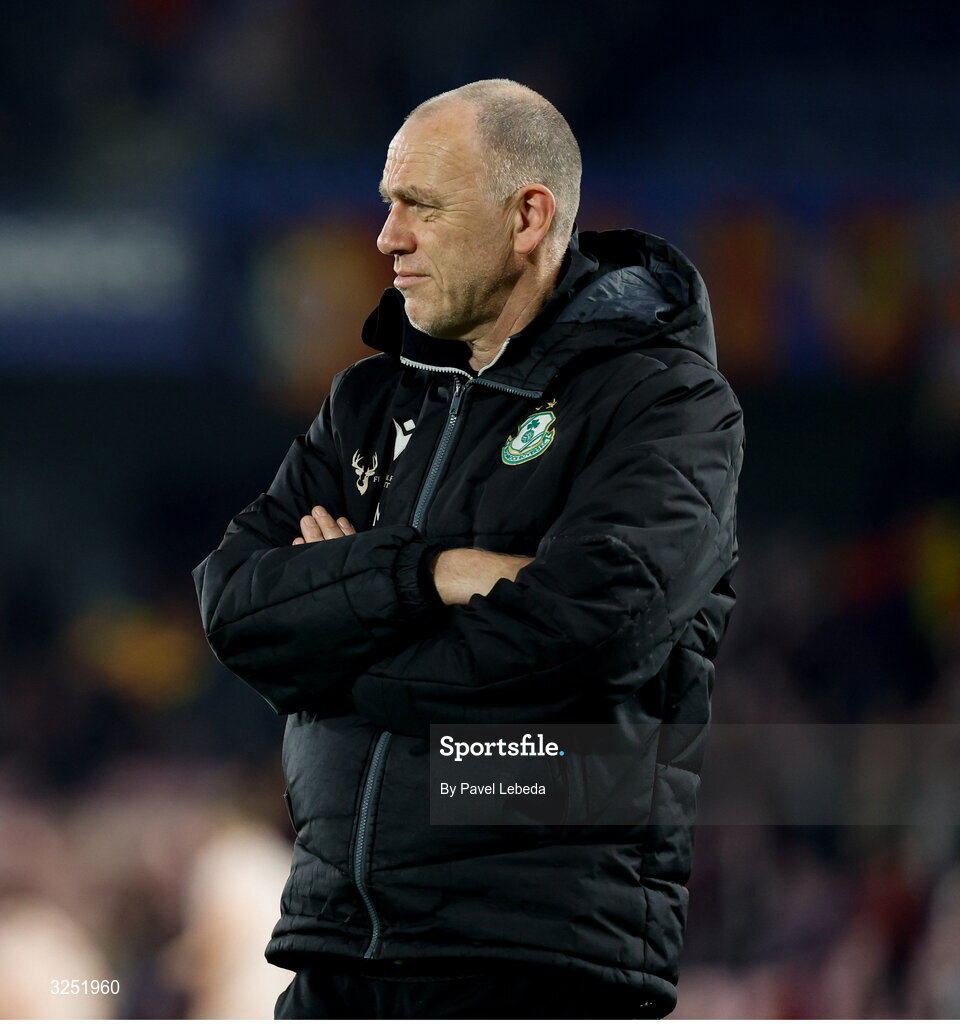 2 October 2025; Shamrock Rovers physiotherapist Tony McCarthy during the UEFA Conference League 2025/26 league phase match between Sparta Praha and Shamrock Rovers at epet ARENA in Prague, Czechia. Photo by Pavel Lebeda/Sportsfile