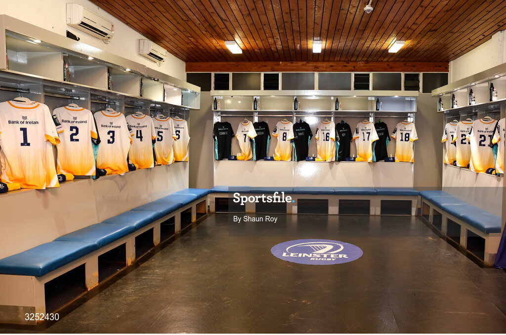 4 October 2025; Leinster jerseys hang in the dressing room before the United Rugby Championship match between Vodacom Bulls and Leinster at Loftus Versfeld Stadium in Pretoria, South Africa. Photo by Shaun Roy/Sportsfile