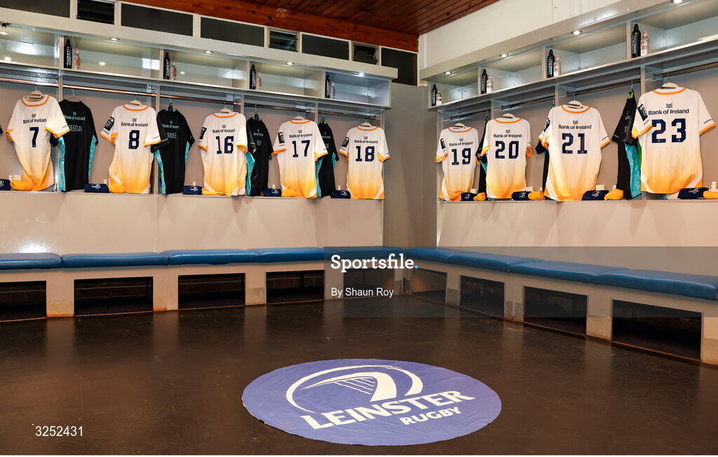 4 October 2025; Leinster jerseys hang in the dressing room before the United Rugby Championship match between Vodacom Bulls and Leinster at Loftus Versfeld Stadium in Pretoria, South Africa. Photo by Shaun Roy/Sportsfile