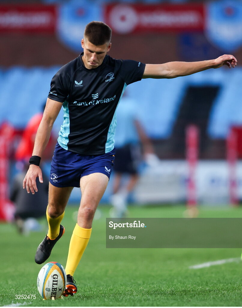 4 October 2025; Sam Prendergast of Leinster before the United Rugby Championship match between Vodacom Bulls and Leinster at Loftus Versfeld Stadium in Pretoria, South Africa. Photo by Shaun Roy/Sportsfile