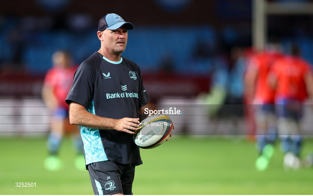 4 October 2025; Leinster senior coach Jacques Nienaber before the United Rugby Championship match between Vodacom Bulls and Leinster at Loftus Versfeld Stadium in Pretoria, South Africa. Photo by Shaun Roy/Sportsfile