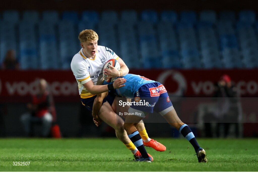 4 October 2025; Andrew Osborne of Leinster is tackled by Embrose Papier of Vodacom Bulls during the United Rugby Championship match between Vodacom Bulls and Leinster at Loftus Versfeld Stadium in Pretoria, South Africa. Photo by Shaun Roy/Sportsfile
