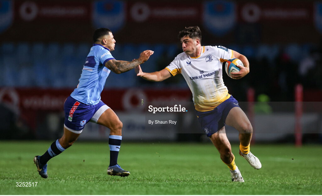 4 October 2025; Jimmy O’Brien of Leinster in action against Embrose Papier of Vodacom Bulls during the United Rugby Championship match between Vodacom Bulls and Leinster at Loftus Versfeld Stadium in Pretoria, South Africa. Photo by Shaun Roy/Sportsfile