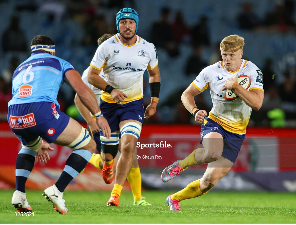 4 October 2025; Tommy O'Brien of Leinster during the United Rugby Championship match between Vodacom Bulls and Leinster at Loftus Versfeld Stadium in Pretoria, South Africa. Photo by Shaun Roy/Sportsfile