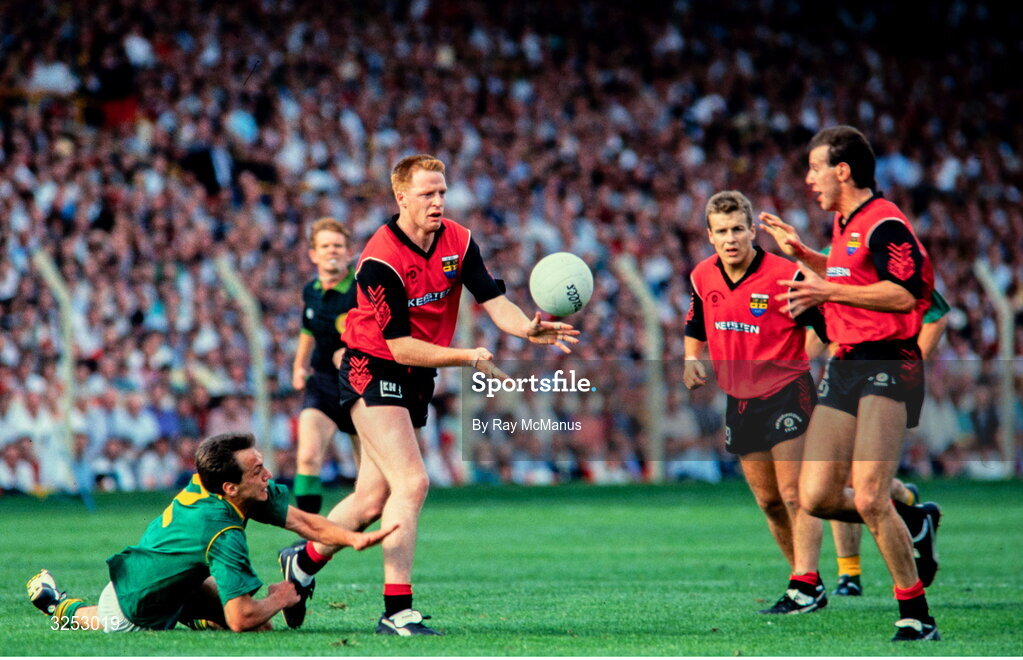 15 September 1991; Barry Breen of Down in action against Brendan Reilly of Meath during the All-Ireland Senior Football Championship Final between Down and Meath at Croke Park in Dublin. Photo by Ray McManus/Sportsfile