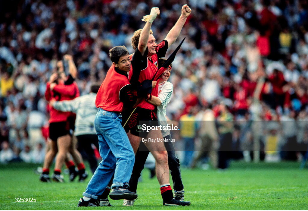 15 September 1991; DJ Kane of Down celebrates with fans after their side's victory in the All-Ireland Senior Football Championship Final between Down and Meath at Croke Park in Dublin. Photo by Ray McManus/Sportsfile