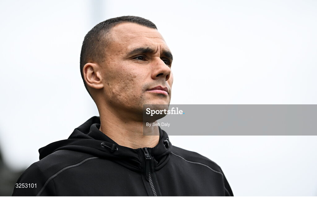 5 October 2025; Graham Burke of Shamrock Rovers before the Sports Direct Men’s FAI Cup semi-final match between Shamrock Rovers and Kerry FC at Tallaght Stadium in Dublin. Photo by Seb Daly/Sportsfile