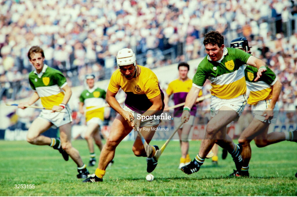 8 July 1984; Pat Kenny of Wexford in action against Padraig Horan of Offaly during the Leinster Senior Hurling Championship Final between Offaly and Wexford at Croke Park in Dublin. Photo by Ray McManus/Sportsfile