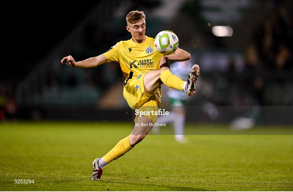 5 October 2025; Arran Healy of Kerry FC during the Sports Direct Men’s FAI Cup semi-final match between Shamrock Rovers and Kerry FC at Tallaght Stadium in Dublin. Photo by Ben McShane/Sportsfile