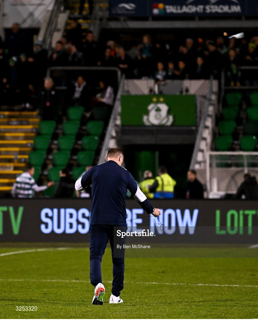 5 October 2025; Kerry FC manager Colin Healy makes his way off the pitch after his side's defeat in the Sports Direct Men’s FAI Cup semi-final match between Shamrock Rovers and Kerry FC at Tallaght Stadium in Dublin. Photo by Ben McShane/Sportsfile
