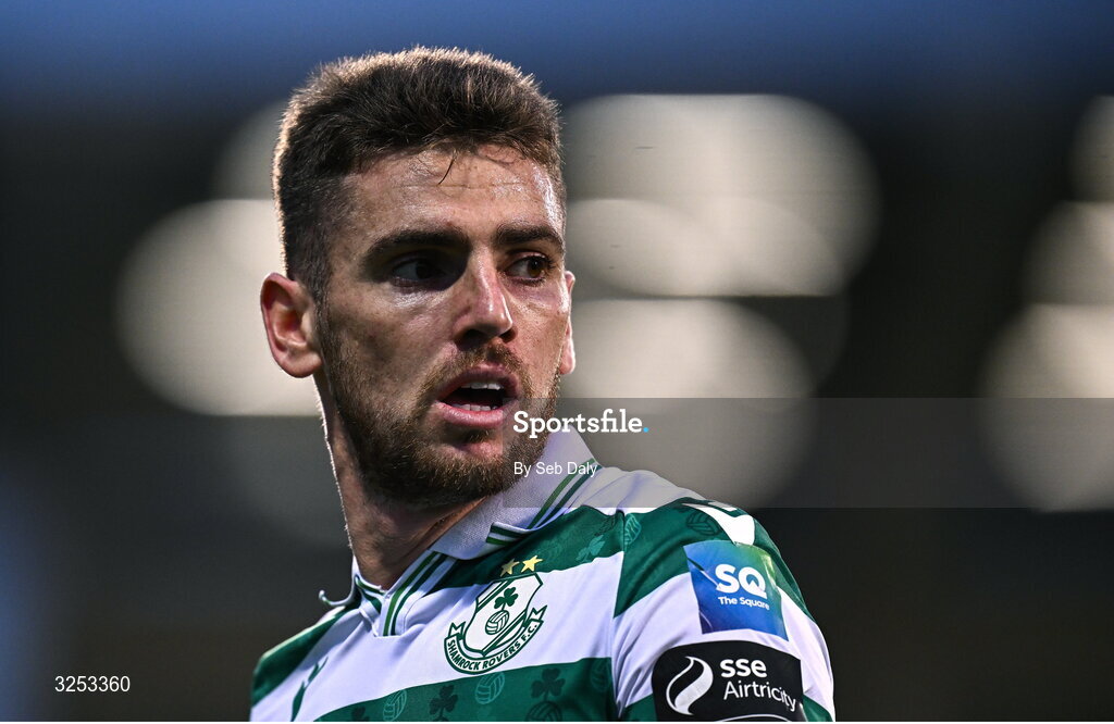 5 October 2025; Dylan Watts of Shamrock Rovers during the Sports Direct Men’s FAI Cup semi-final match between Shamrock Rovers and Kerry FC at Tallaght Stadium in Dublin. Photo by Seb Daly/Sportsfile