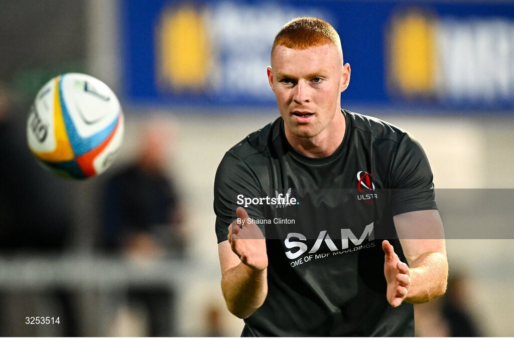26 September 2025; Nathan Doak of Ulster warms-up before the United Rugby Championship match between Ulster and Dragons at Affidea Stadium in Belfast. Photo by Shauna Clinton/Sportsfile