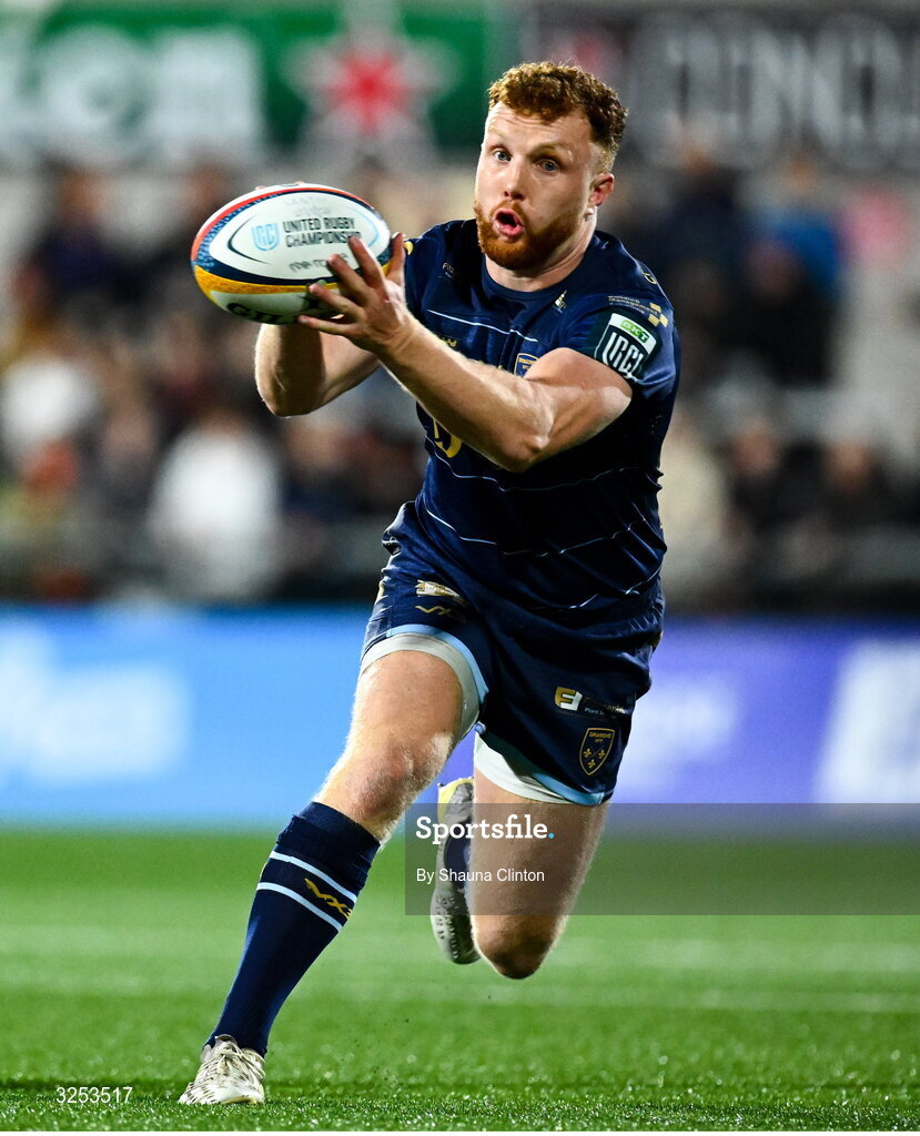 26 September 2025; Aneurin Owen of Dragons during the United Rugby Championship match between Ulster and Dragons at Affidea Stadium in Belfast. Photo by Shauna Clinton/Sportsfile