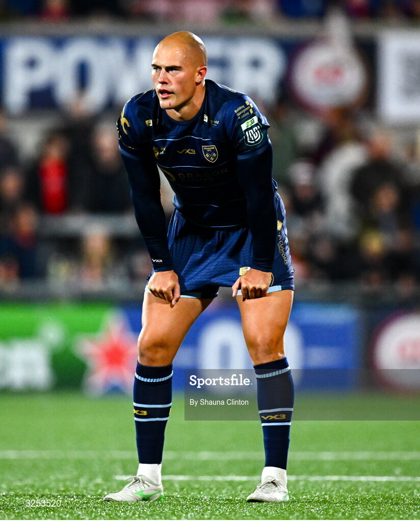 26 September 2025; Jared Rosser of Dragons during the United Rugby Championship match between Ulster and Dragons at Affidea Stadium in Belfast. Photo by Shauna Clinton/Sportsfile