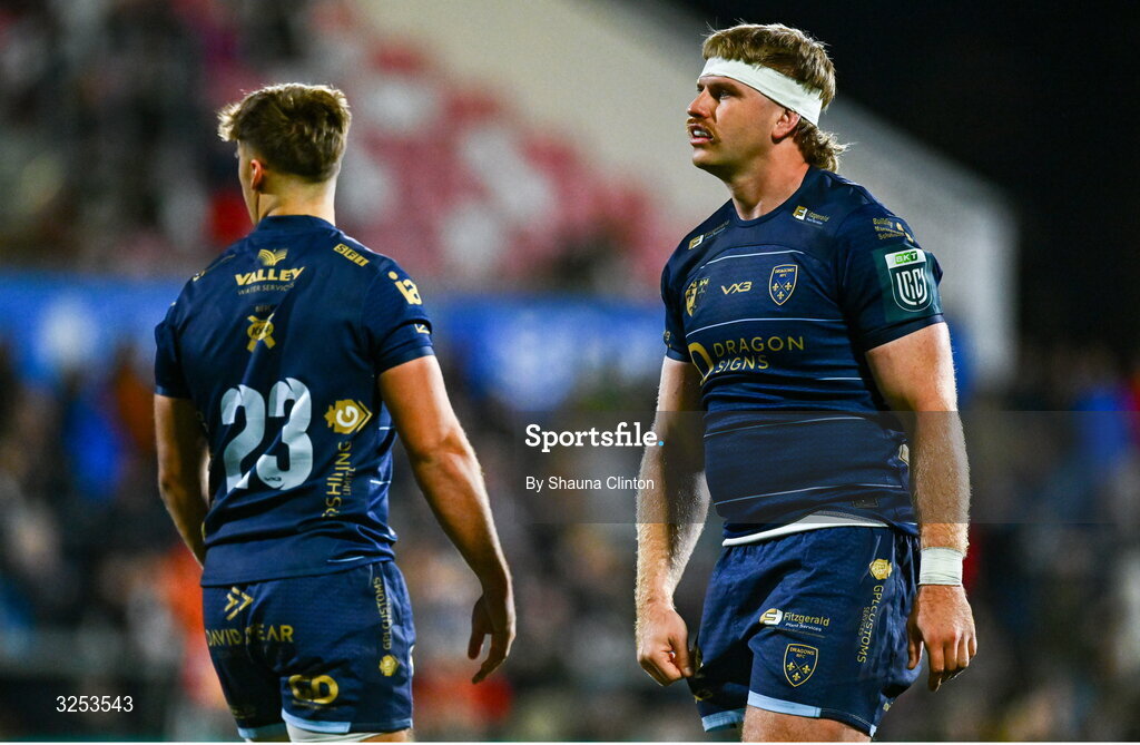 26 September 2025; Aaron Wainwright of Dragons during the United Rugby Championship match between Ulster and Dragons at Affidea Stadium in Belfast. Photo by Shauna Clinton/Sportsfile