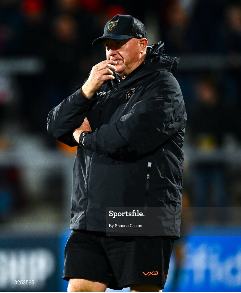 26 September 2025; Dragons senior coach Dale MacLeod before the United Rugby Championship match between Ulster and Dragons at Affidea Stadium in Belfast. Photo by Shauna Clinton/Sportsfile