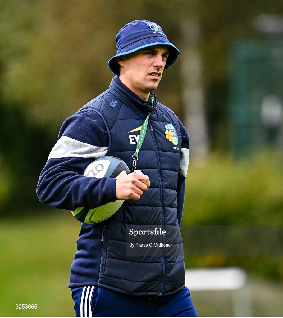 27 September 2025; UCD head coach Emmet MacMahon during the Energia All-Ireland League Division 1A match between UCD and Terenure College RFC at UCD Bowl in Dublin. Photo by Piaras Ó Mídheach/Sportsfile