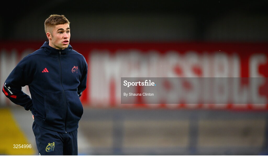 10 October 2025; Jack Crowley of Munster before the United Rugby Championship match between Munster and Edinburgh at Virgin Media Park in Cork. Photo by Shauna Clinton/Sportsfile