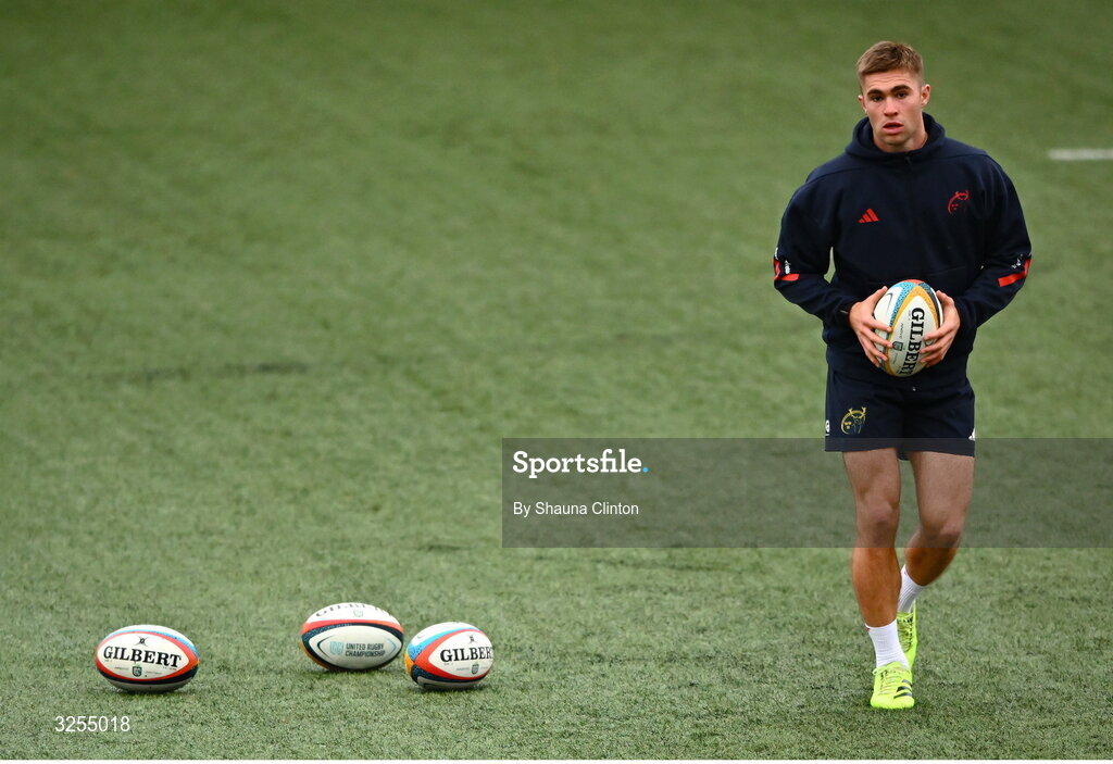 10 October 2025; Jack Crowley of Munster before the United Rugby Championship match between Munster and Edinburgh at Virgin Media Park in Cork. Photo by Shauna Clinton/Sportsfile