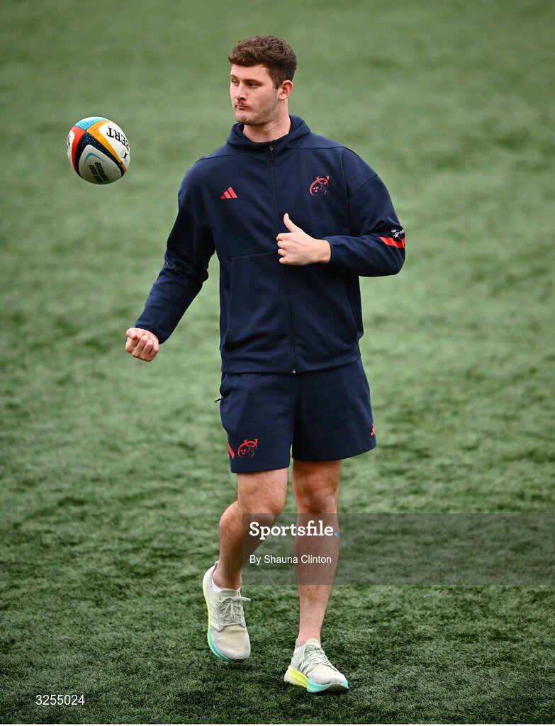 10 October 2025; Evan O'Connell of Munster before the United Rugby Championship match between Munster and Edinburgh at Virgin Media Park in Cork. Photo by Shauna Clinton/Sportsfile