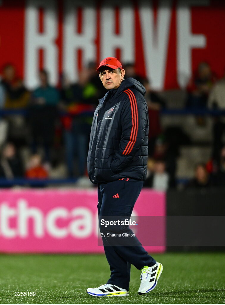 10 October 2025; Munster head coach Clayton McMillan before the United Rugby Championship match between Munster and Edinburgh at Virgin Media Park in Cork. Photo by Shauna Clinton/Sportsfile