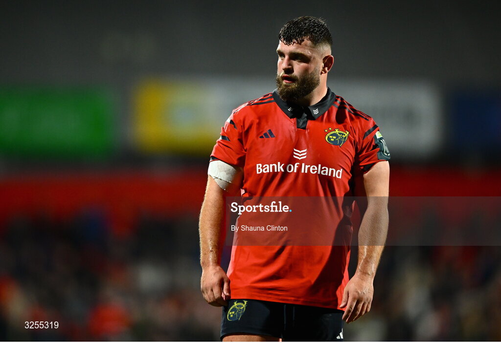 10 October 2025; Michael Milne of Munster during the United Rugby Championship match between Munster and Edinburgh at Virgin Media Park in Cork. Photo by Shauna Clinton/Sportsfile