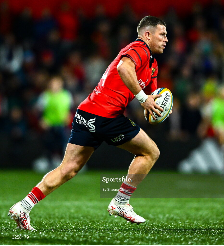 10 October 2025; Calvin Nash of Munster during the United Rugby Championship match between Munster and Edinburgh at Virgin Media Park in Cork. Photo by Shauna Clinton/Sportsfile