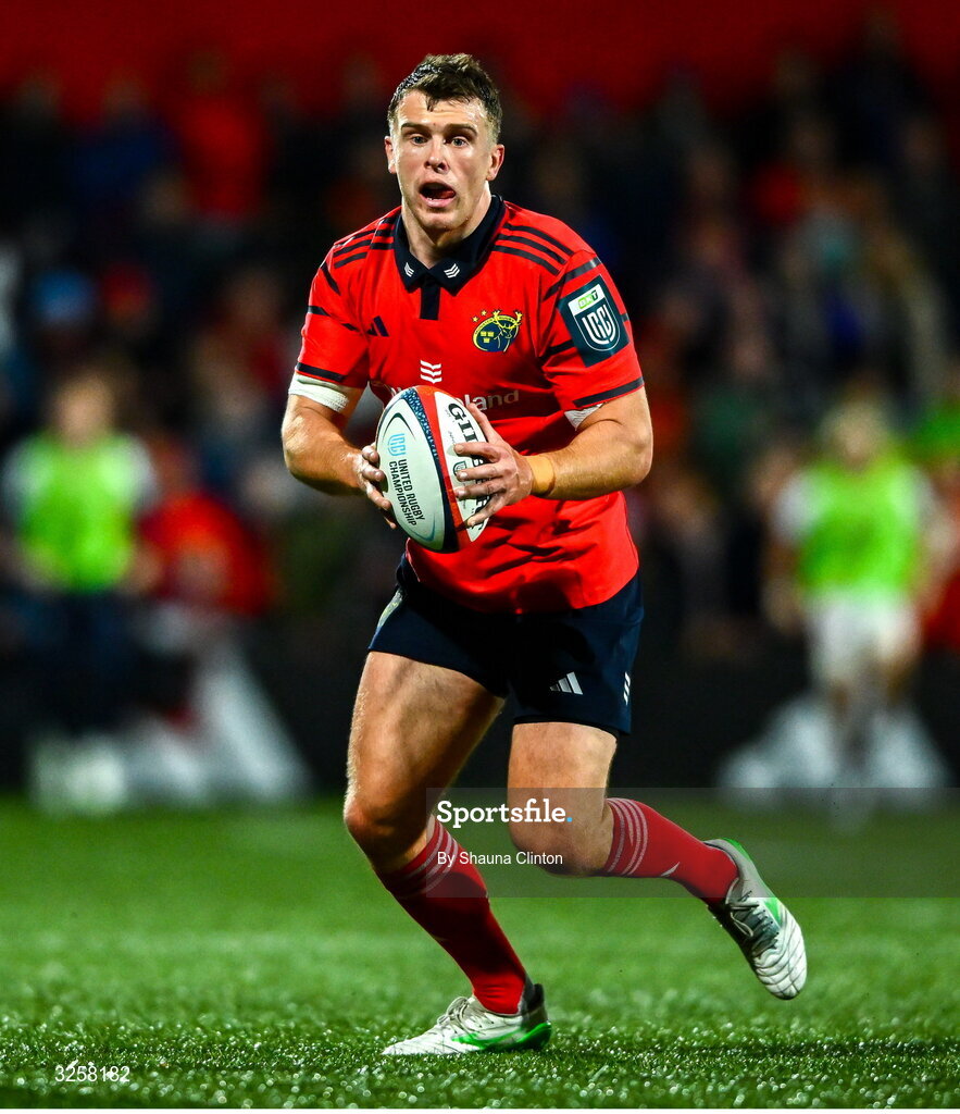 10 October 2025; Tom Farrell of Munster during the United Rugby Championship match between Munster and Edinburgh at Virgin Media Park in Cork. Photo by Shauna Clinton/Sportsfile