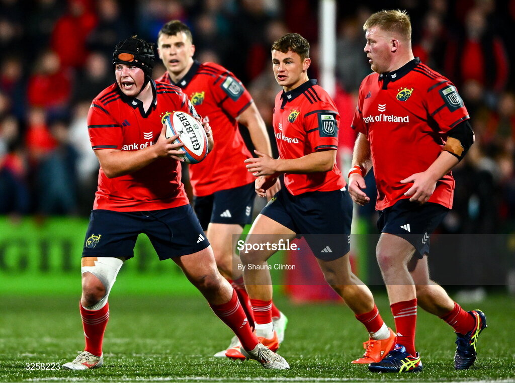 10 October 2025; Josh Wycherley of Munster during the United Rugby Championship match between Munster and Edinburgh at Virgin Media Park in Cork. Photo by Shauna Clinton/Sportsfile