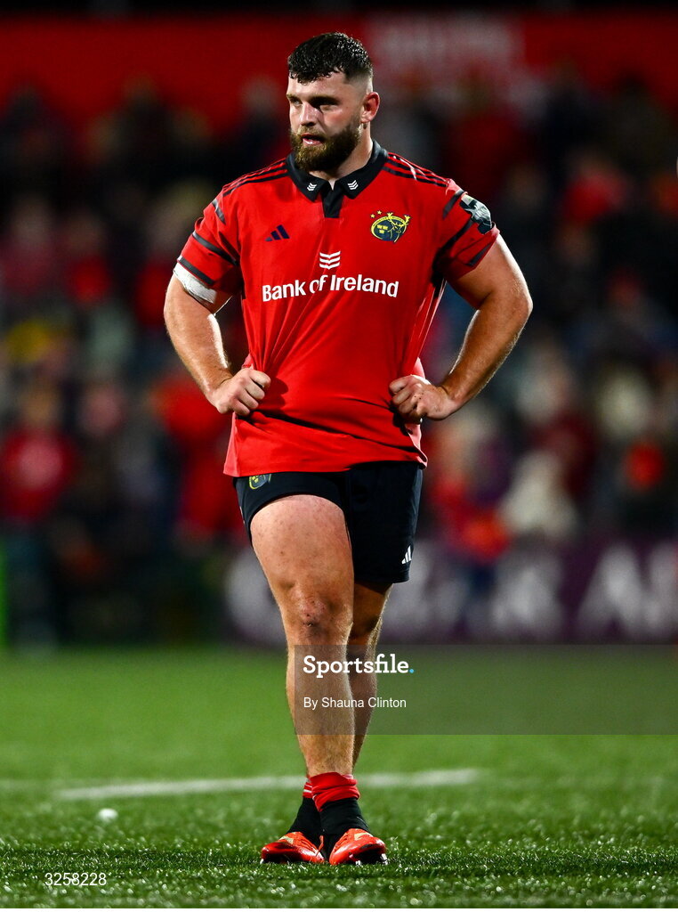 10 October 2025; Michael Milne of Munster during the United Rugby Championship match between Munster and Edinburgh at Virgin Media Park in Cork. Photo by Shauna Clinton/Sportsfile