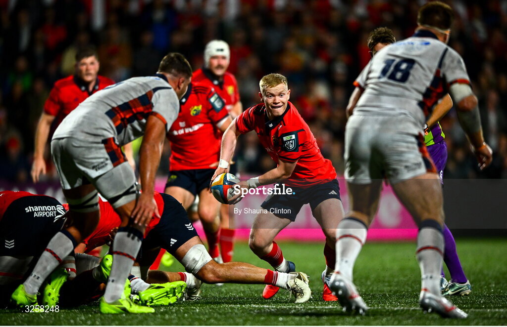 10 October 2025; Ethan Coughlan of Munster during the United Rugby Championship match between Munster and Edinburgh at Virgin Media Park in Cork. Photo by Shauna Clinton/Sportsfile