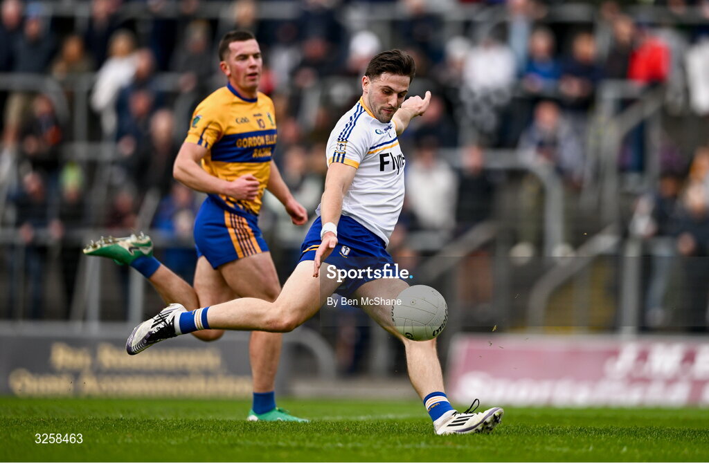 12 October 2025; Liam Kelly of Ratoath has a shot on goal during the Meath County Senior Club Football Championship final match between Ratoath and Summerhill at Páirc Tailteann in Navan, Meath. Photo by Ben McShane/Sportsfile