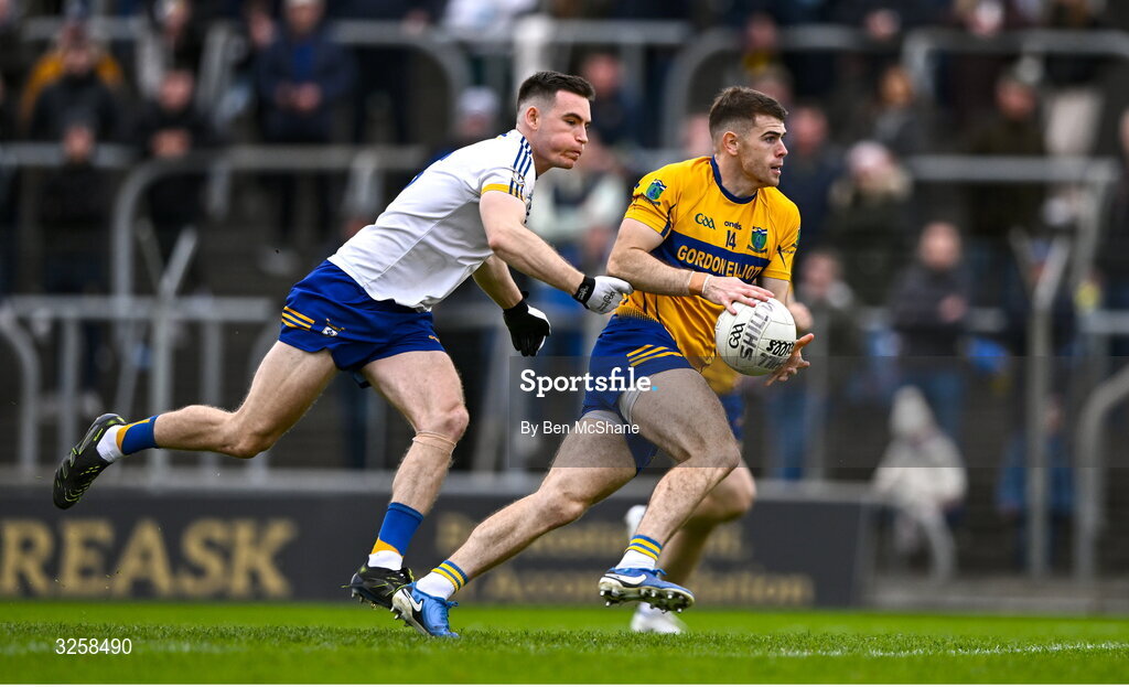 12 October 2025; Eóghan Frayne of Summerhill is tackled by Ben Wyer of Ratoath during the Meath County Senior Club Football Championship final match between Ratoath and Summerhill at Páirc Tailteann in Navan, Meath. Photo by Ben McShane/Sportsfile