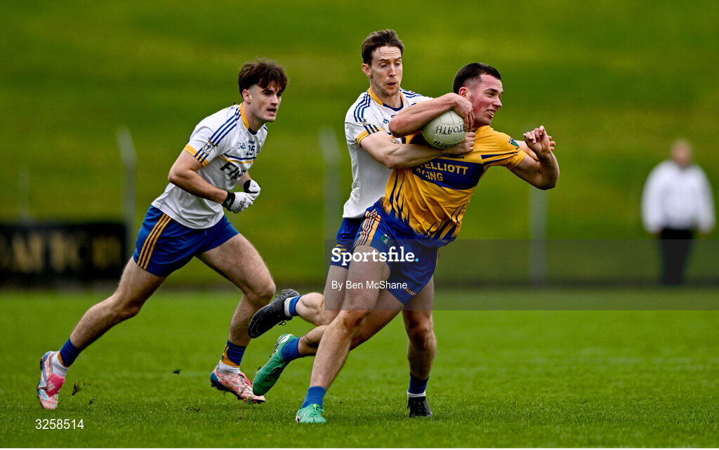 12 October 2025; Diarmuid McCabe of Summerhill is tackled by Bryan McMahon of Ratoath during the Meath County Senior Club Football Championship final match between Ratoath and Summerhill at Páirc Tailteann in Navan, Meath. Photo by Ben McShane/Sportsfile