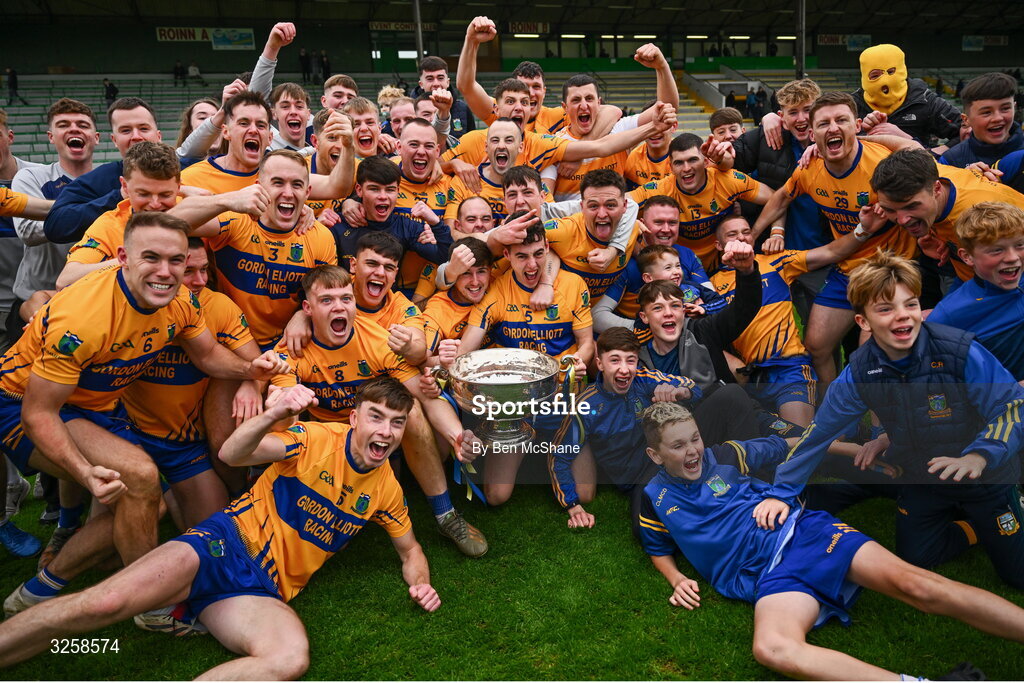 12 October 2025; Summerhill players celebrate with the cup after the Meath County Senior Club Football Championship final match between Ratoath and Summerhill at Páirc Tailteann in Navan, Meath. Photo by Ben McShane/Sportsfile