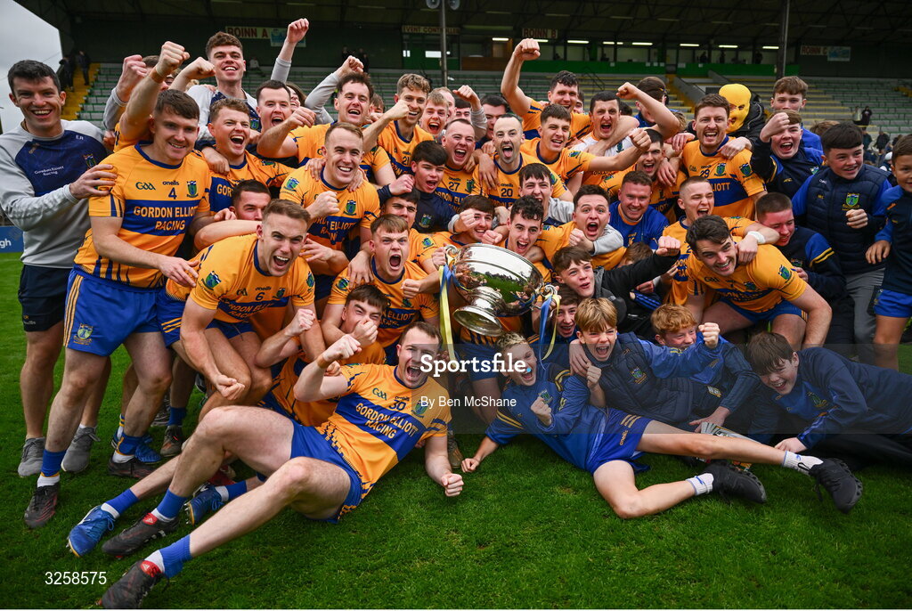 12 October 2025; Summerhill players celebrate with the cup after the Meath County Senior Club Football Championship final match between Ratoath and Summerhill at Páirc Tailteann in Navan, Meath. Photo by Ben McShane/Sportsfile