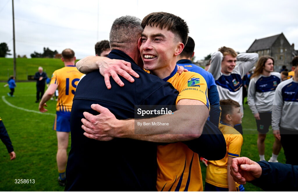 12 October 2025; Summerhill manager Dave Clare, left, and Liam Shaw of Summerhill celebrate after the Meath County Senior Club Football Championship final match between Ratoath and Summerhill at Páirc Tailteann in Navan, Meath. Photo by Ben McShane/Sportsfile