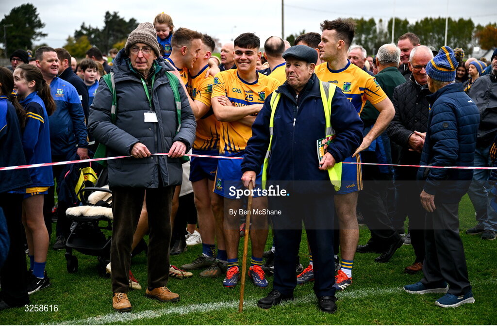 12 October 2025; Summerhill players are held outside the celebration area by stewards after the Meath County Senior Club Football Championship final match between Ratoath and Summerhill at Páirc Tailteann in Navan, Meath. Photo by Ben McShane/Sportsfile