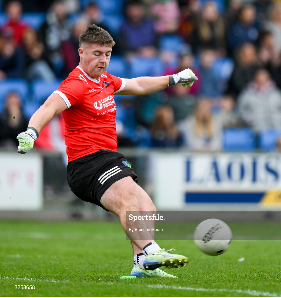 12 October 2025; Courtwood goalkeeper Matthew Byron during the Laois County Senior Club Football Championship final match between Courtwood and Portarlington at Laois Hire O'Moore Park in Portlaoise, Laois. Photo by Brendan Moran/Sportsfile