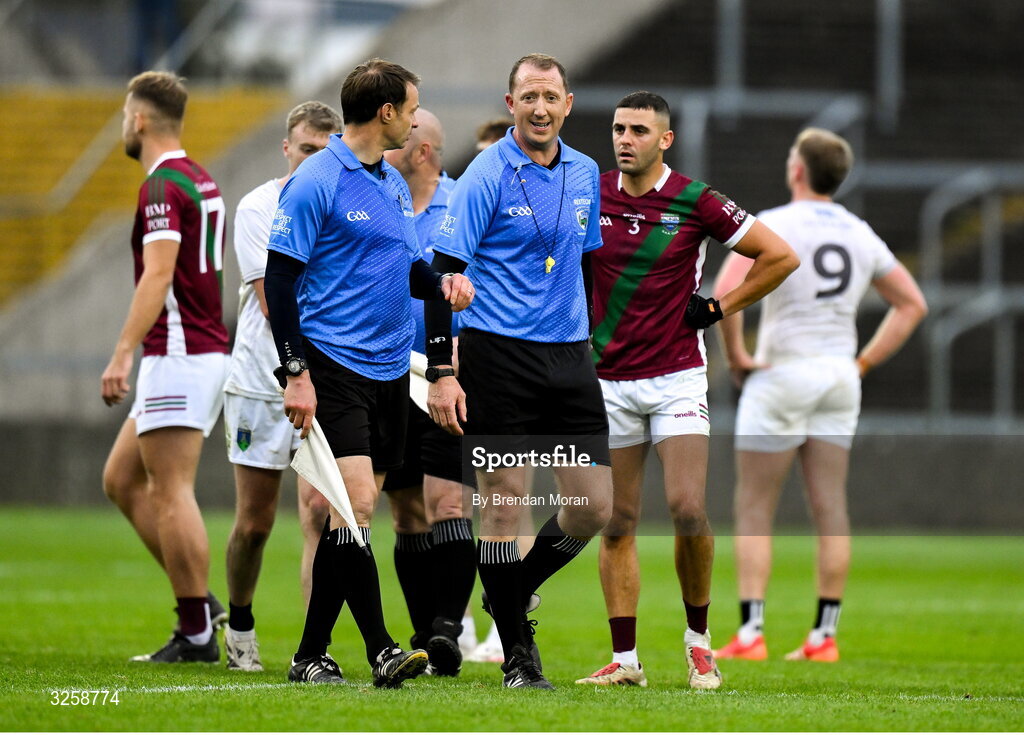 12 October 2025; Referee Seamus Mulhare after the Laois County Senior Club Football Championship final match between Courtwood and Portarlington at Laois Hire O'Moore Park in Portlaoise, Laois. Photo by Brendan Moran/Sportsfile