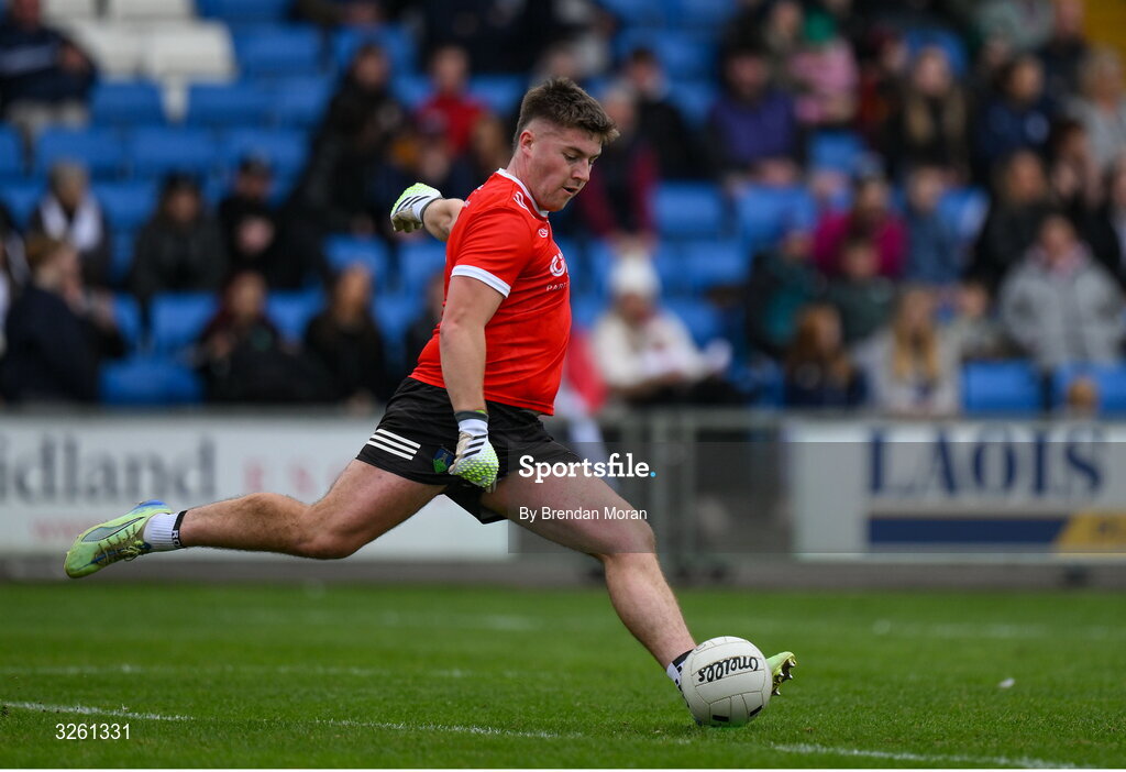 12 October 2025; Courtwood goalkeeper Matthew Byron during the Laois County Senior Club Football Championship final match between Courtwood and Portarlington at Laois Hire O'Moore Park in Portlaoise, Laois. Photo by Brendan Moran/Sportsfile
