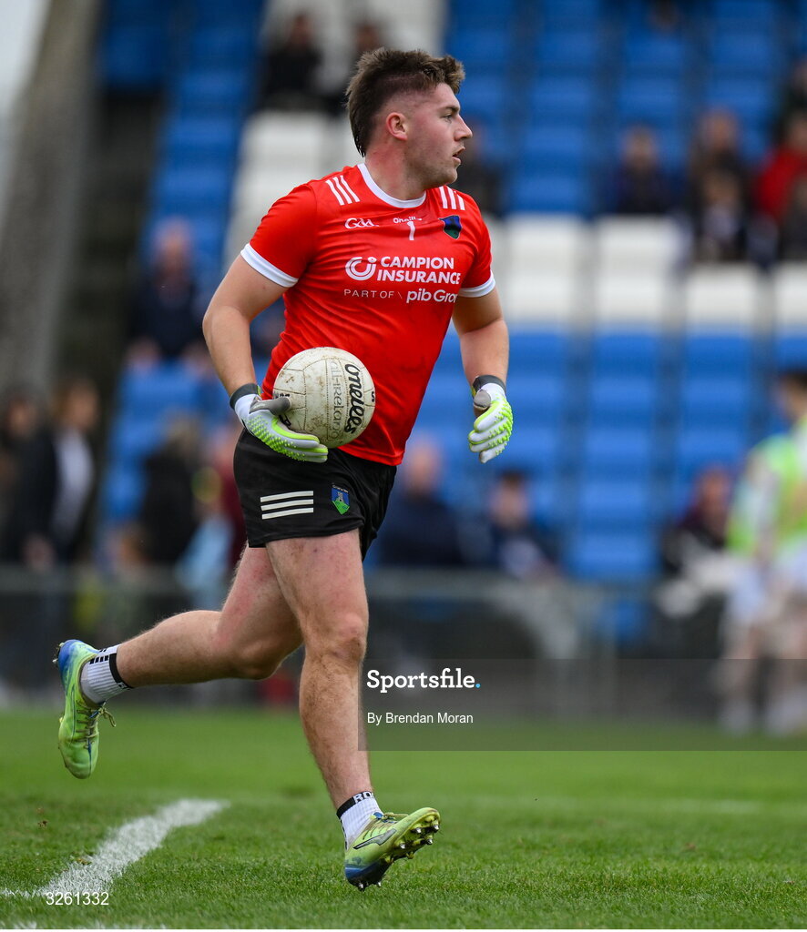 12 October 2025; Courtwood goalkeeper Matthew Byron during the Laois County Senior Club Football Championship final match between Courtwood and Portarlington at Laois Hire O'Moore Park in Portlaoise, Laois. Photo by Brendan Moran/Sportsfile