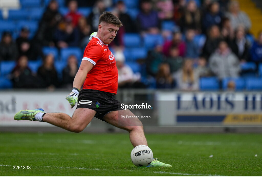 12 October 2025; Courtwood goalkeeper Matthew Byron during the Laois County Senior Club Football Championship final match between Courtwood and Portarlington at Laois Hire O'Moore Park in Portlaoise, Laois. Photo by Brendan Moran/Sportsfile