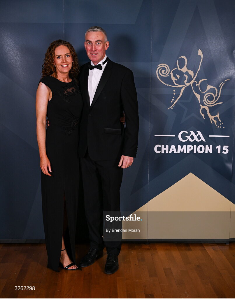 17 October 2025; Siobhán and Séamus McMullen upon arrival at the GAA Champion 15 Awards ceremony at Croke Park in Dublin. Photo by Brendan Moran/Sportsfile