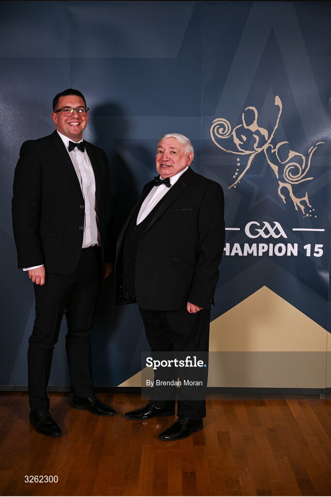 17 October 2025; Kieran and Francie Eannetta upon arrival at the GAA Champion 15 Awards ceremony at Croke Park in Dublin. Photo by Brendan Moran/Sportsfile